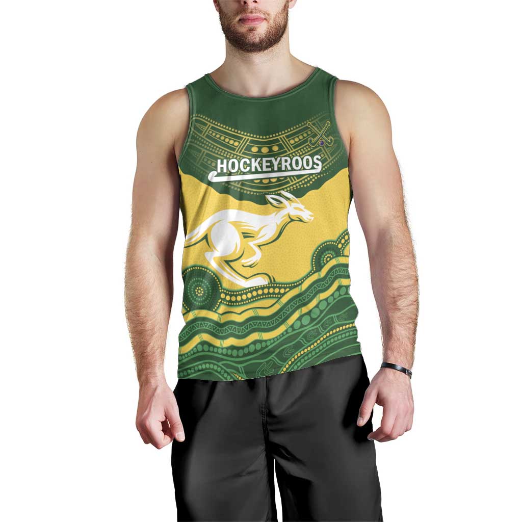 Custom Australia Hockeyroos Men Tank Top Aussie Kangaroo Indigenous Art