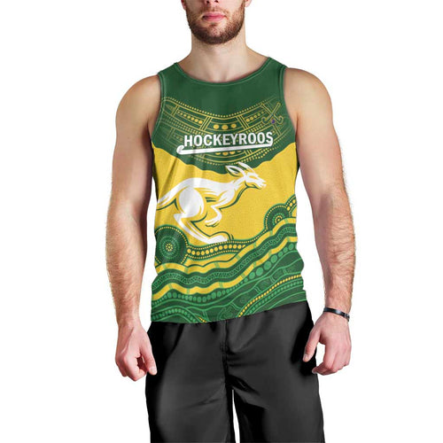 Custom Australia Hockeyroos Men Tank Top Aussie Kangaroo Indigenous Art