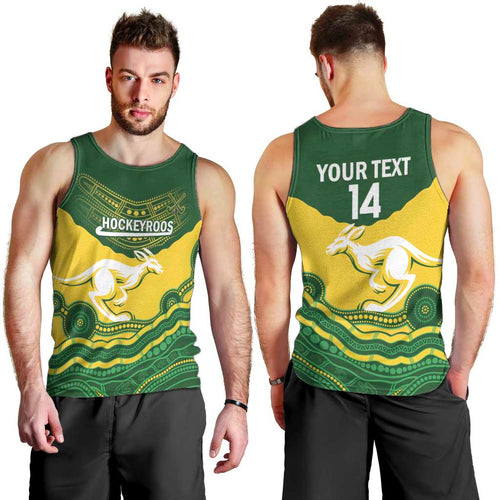 Custom Australia Hockeyroos Men Tank Top Aussie Kangaroo Indigenous Art