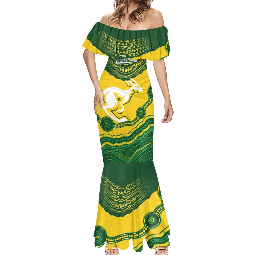 Custom Australia Hockeyroos Mermaid Dress Aussie Kangaroo Indigenous Art
