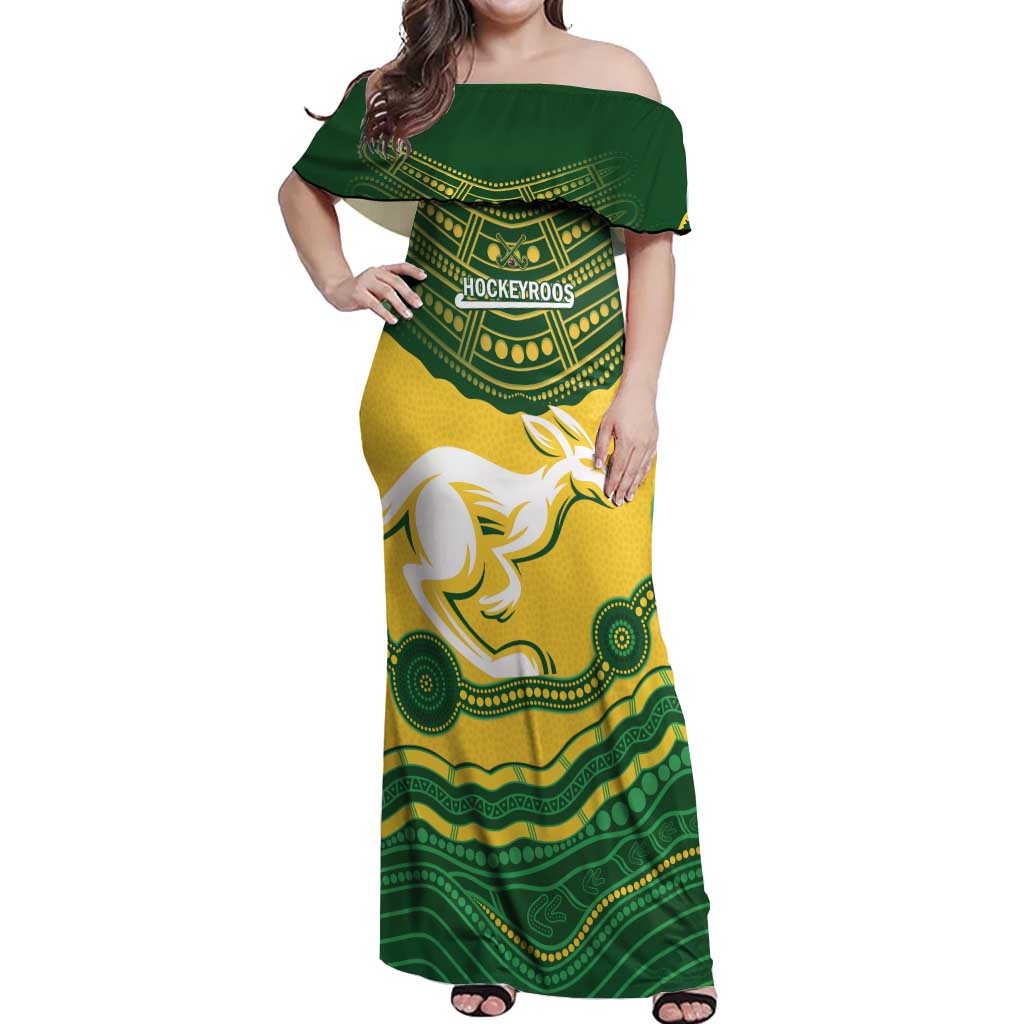 Custom Australia Hockeyroos Off Shoulder Maxi Dress Aussie Kangaroo Indigenous Art