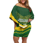 Custom Australia Hockeyroos Off Shoulder Short Dress Aussie Kangaroo Indigenous Art