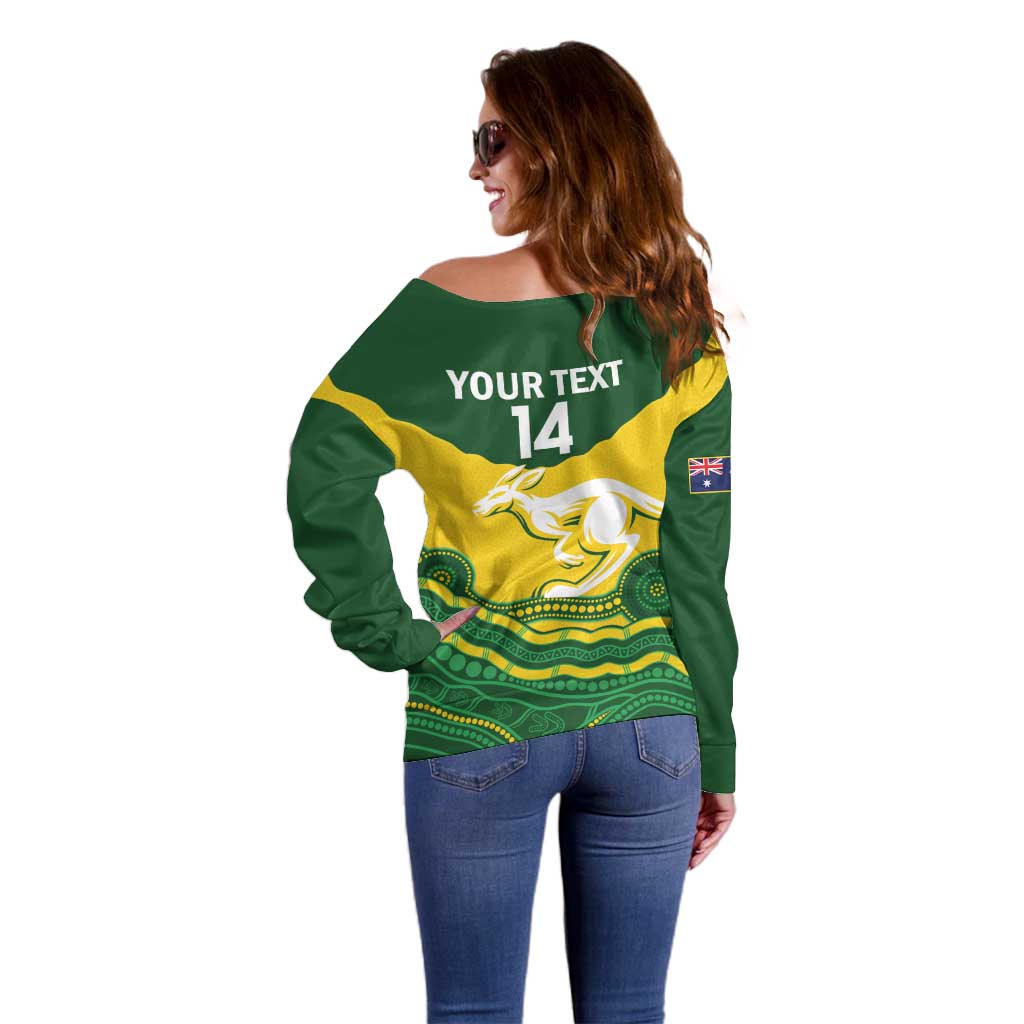 Custom Australia Hockeyroos Off Shoulder Sweater Aussie Kangaroo Indigenous Art