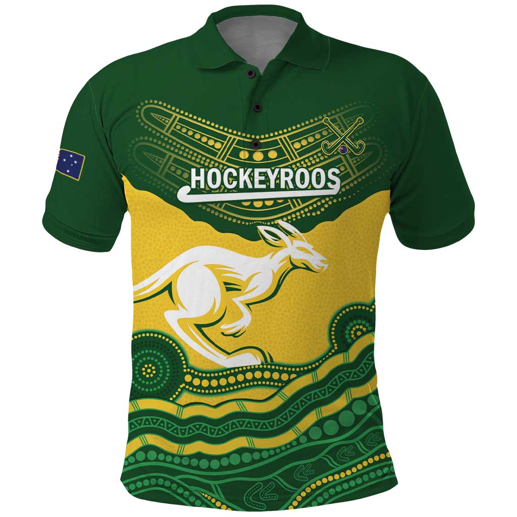 Custom Australia Hockeyroos Polo Shirt Aussie Kangaroo Indigenous Art
