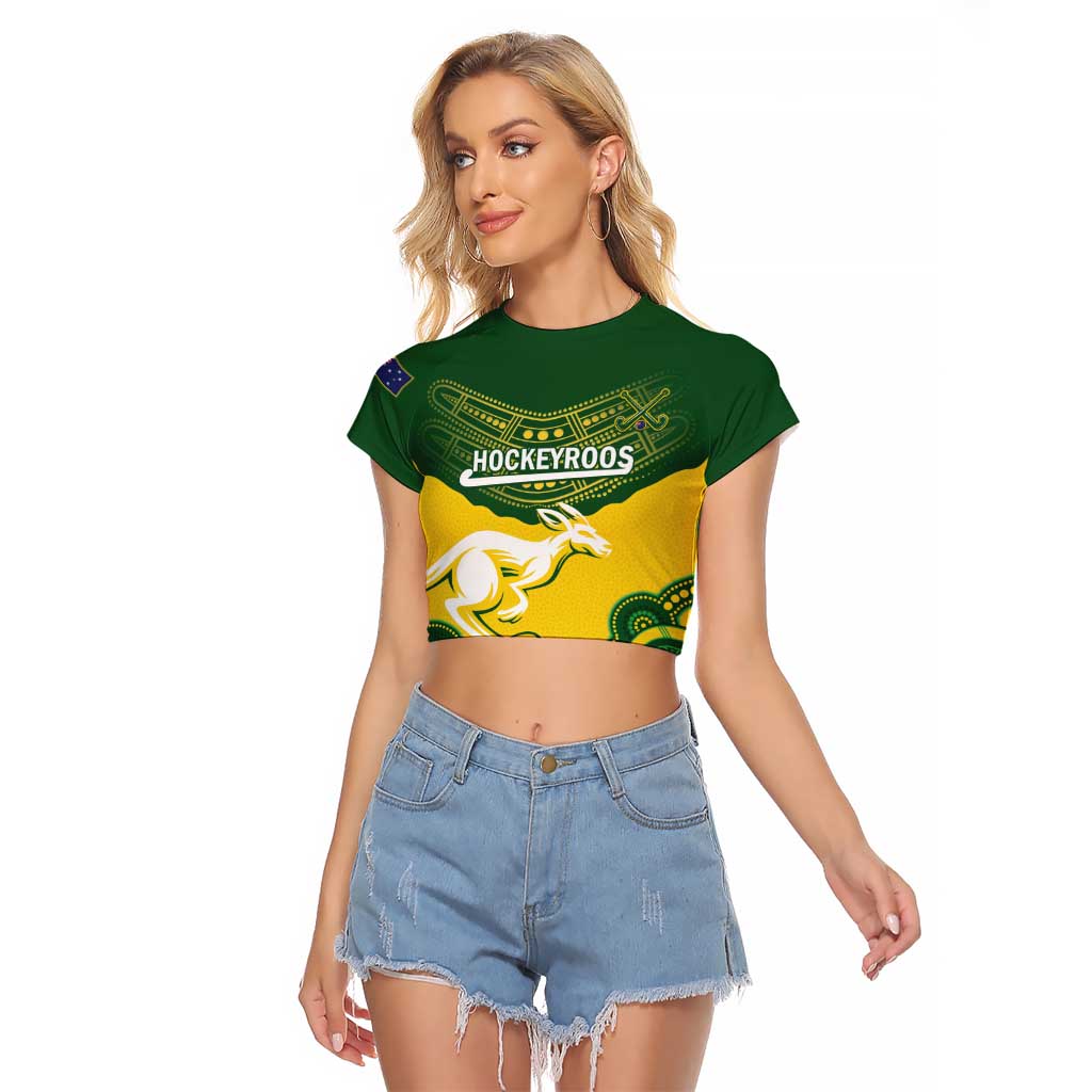 Custom Australia Hockeyroos Raglan Cropped T Shirt Aussie Kangaroo Indigenous Art