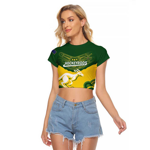 Custom Australia Hockeyroos Raglan Cropped T Shirt Aussie Kangaroo Indigenous Art