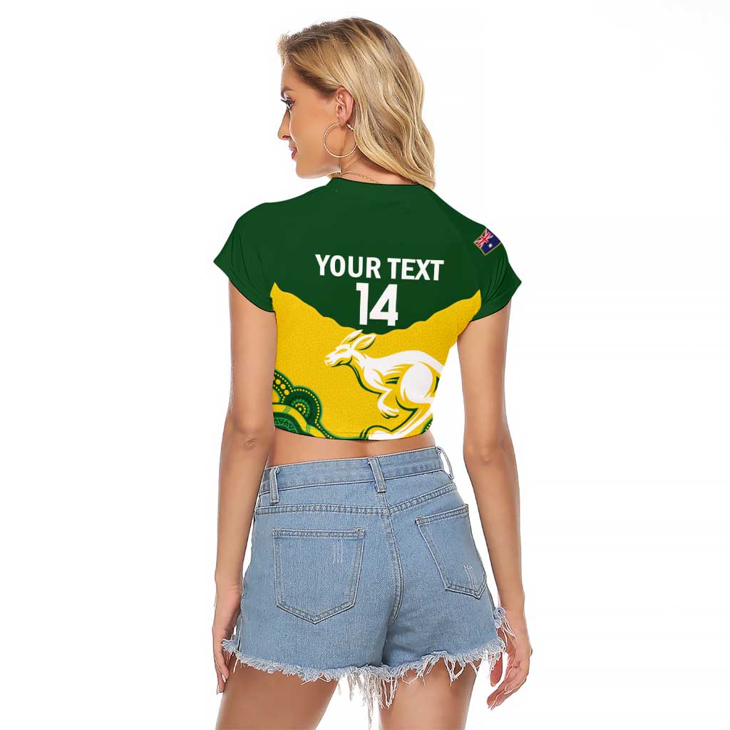 Custom Australia Hockeyroos Raglan Cropped T Shirt Aussie Kangaroo Indigenous Art