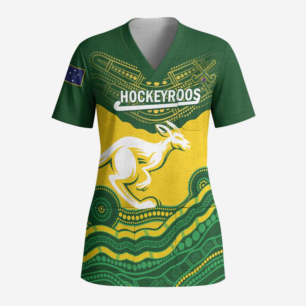 Custom Australia Hockeyroos Scrub Top Aussie Kangaroo Indigenous Art - Aussie Hoodie