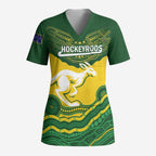 Custom Australia Hockeyroos Scrub Top Aussie Kangaroo Indigenous Art - Aussie Hoodie