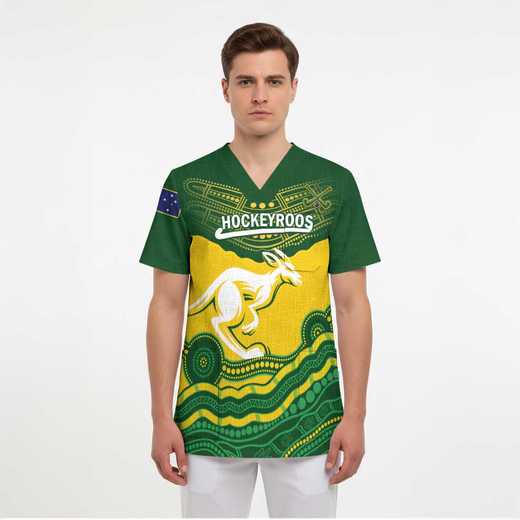 Custom Australia Hockeyroos Scrub Top Aussie Kangaroo Indigenous Art - Aussie Hoodie