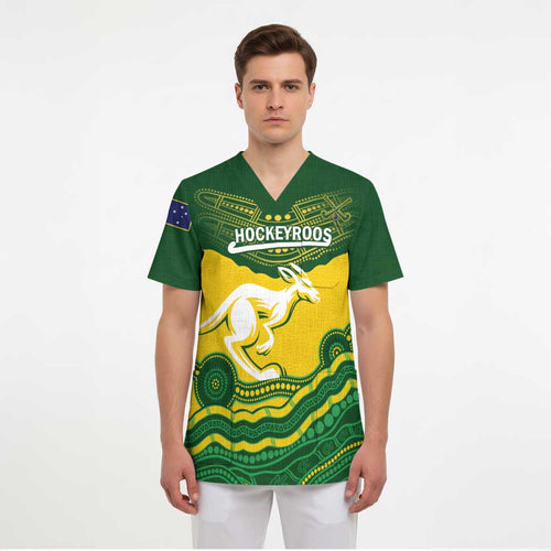 Custom Australia Hockeyroos Scrub Top Aussie Kangaroo Indigenous Art - Aussie Hoodie