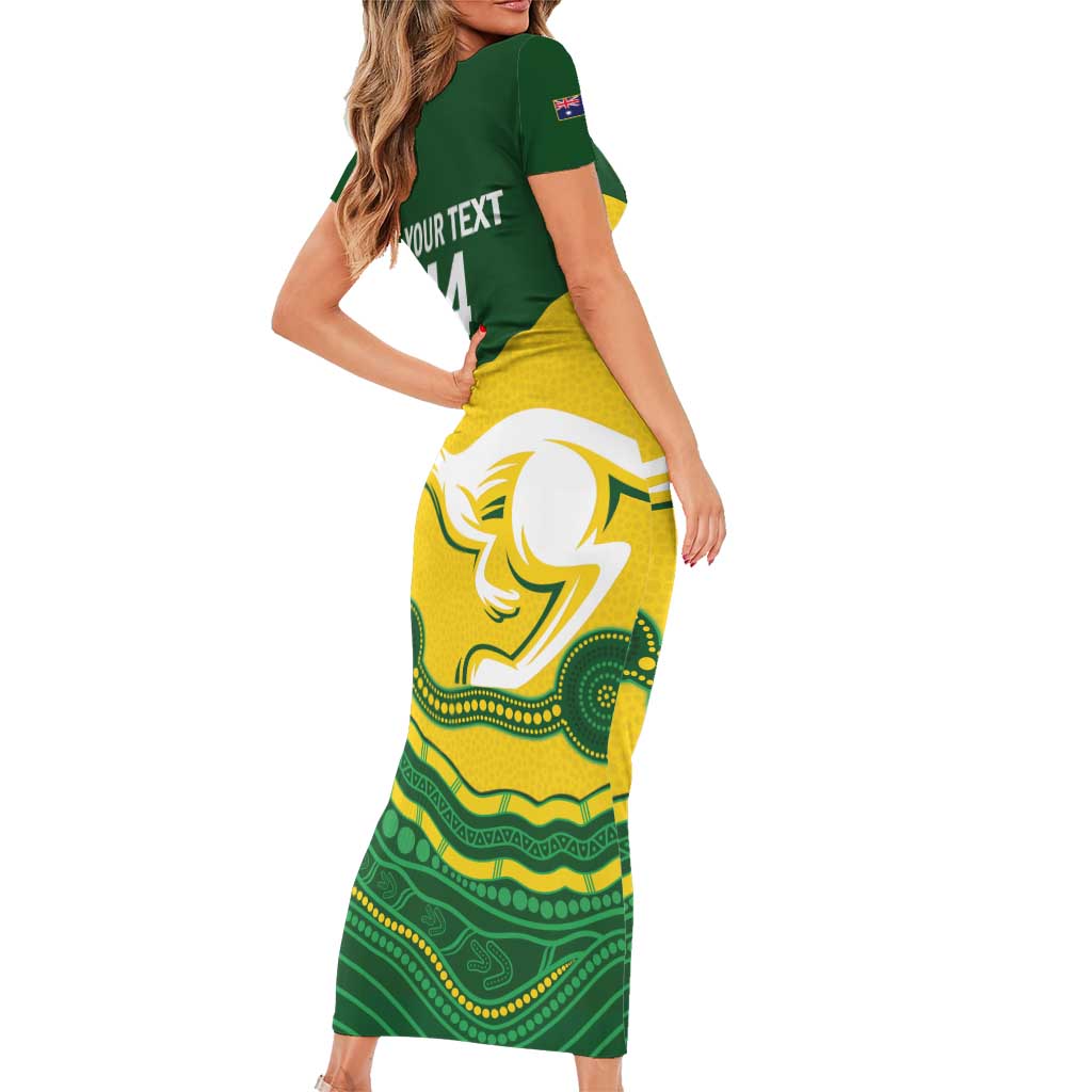 Custom Australia Hockeyroos Short Sleeve Bodycon Dress Aussie Kangaroo Indigenous Art