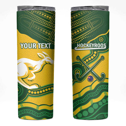 Personalised Australia Hockeyroos Skinny Tumbler Aussie Kangaroo Indigenous Art
