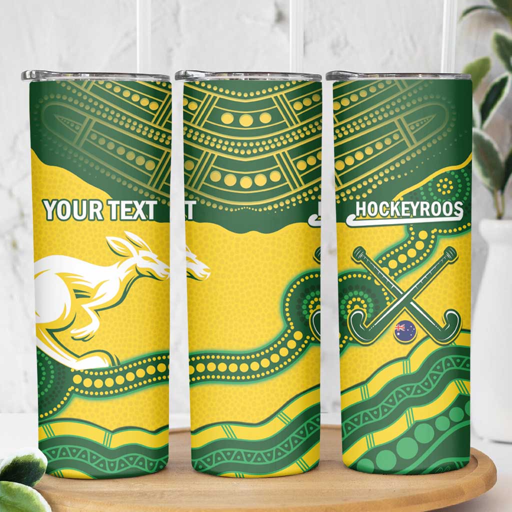 Personalised Australia Hockeyroos Skinny Tumbler Aussie Kangaroo Indigenous Art