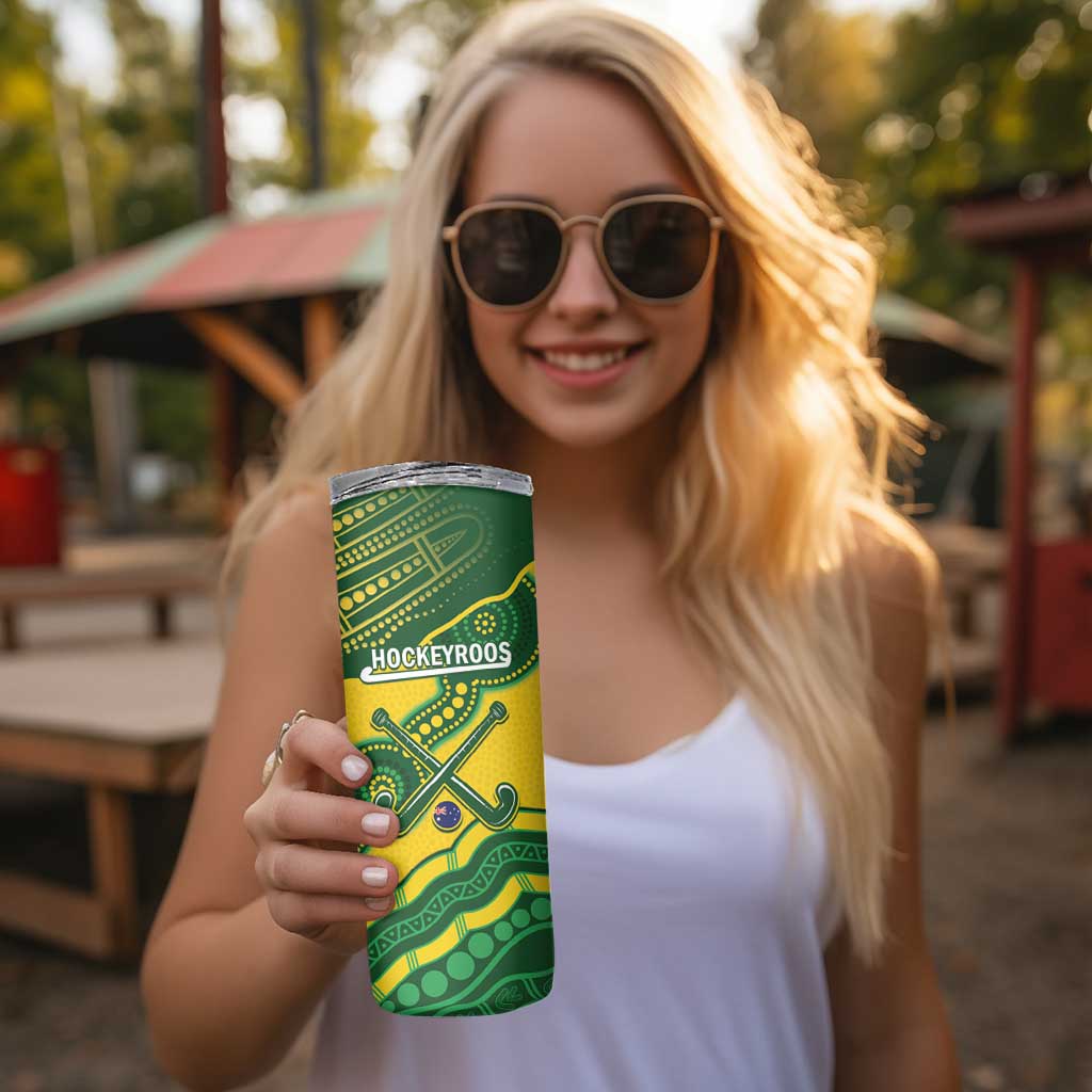Personalised Australia Hockeyroos Skinny Tumbler Aussie Kangaroo Indigenous Art