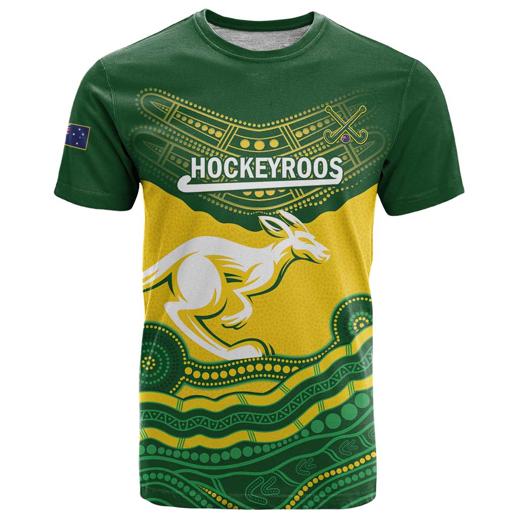 Custom Australia Hockeyroos T Shirt Aussie Kangaroo Indigenous Art