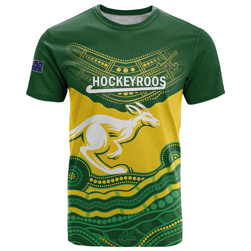 Custom Australia Hockeyroos T Shirt Aussie Kangaroo Indigenous Art