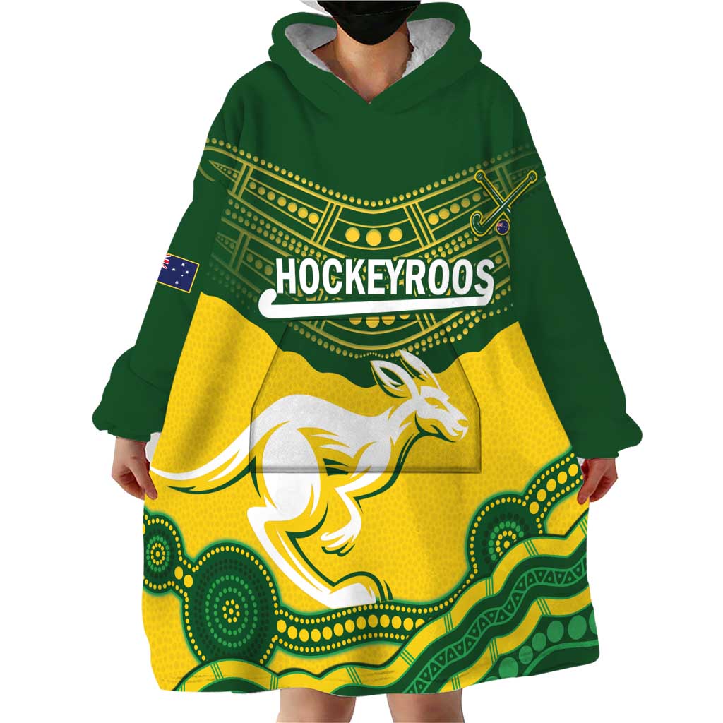 Custom Australia Hockeyroos Wearable Blanket Hoodie Aussie Kangaroo Indigenous Art