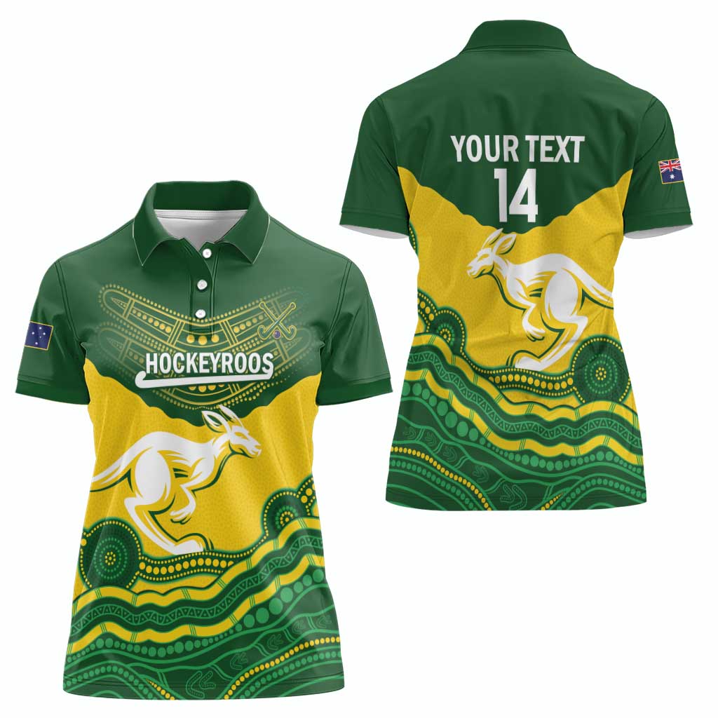 Custom Australia Hockeyroos Women Polo Shirt Aussie Kangaroo Indigenous Art