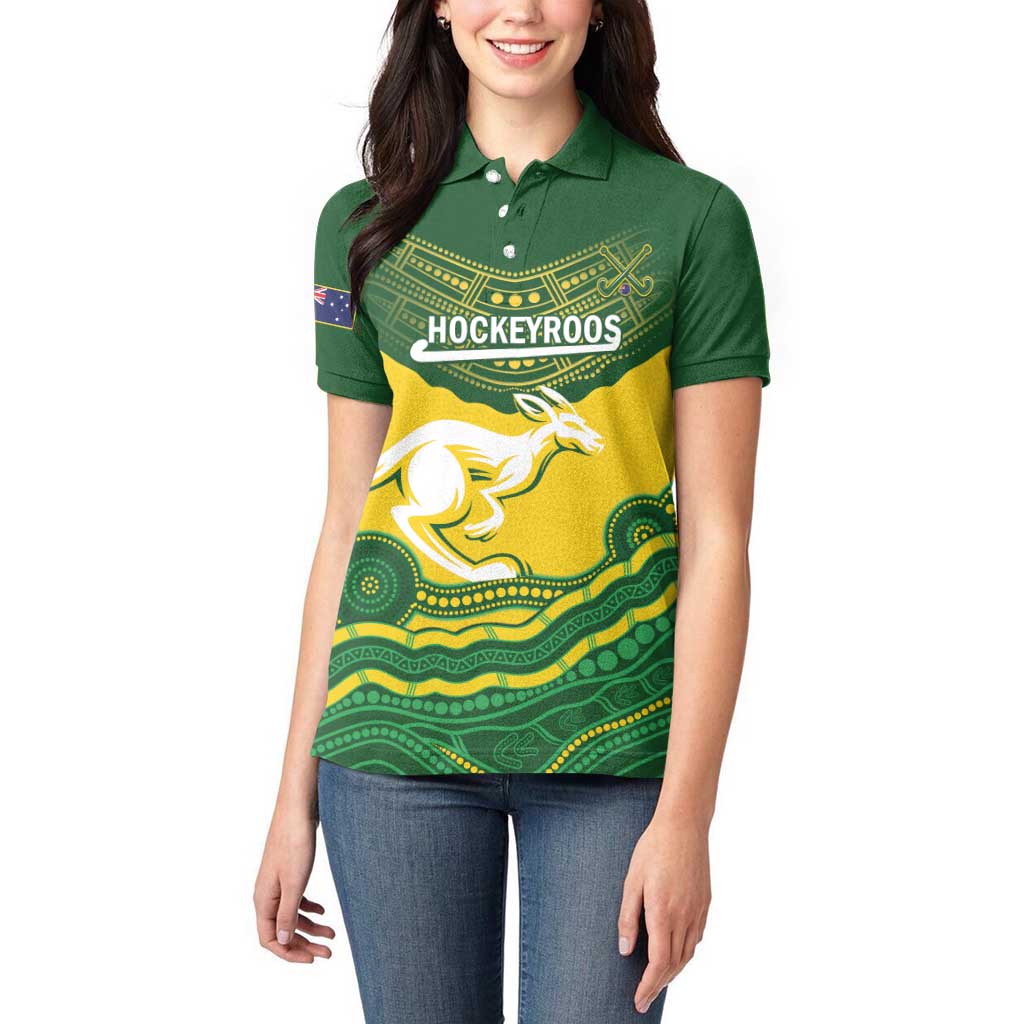 Custom Australia Hockeyroos Women Polo Shirt Aussie Kangaroo Indigenous Art