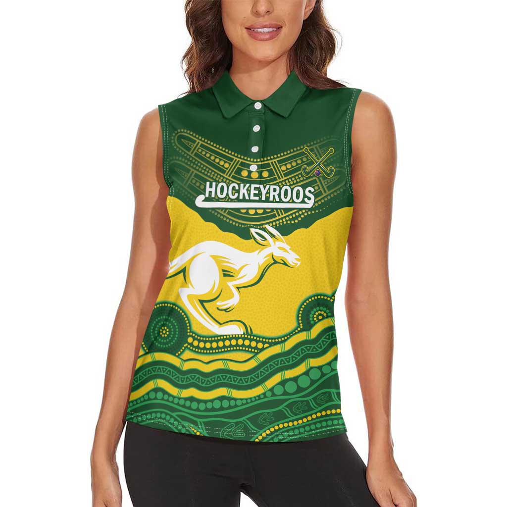 Custom Australia Hockeyroos Women Sleeveless Polo Shirt Aussie Kangaroo Indigenous Art