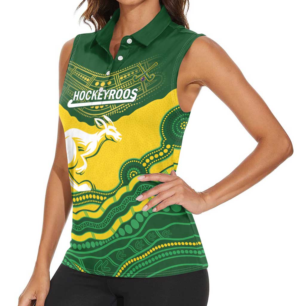 Custom Australia Hockeyroos Women Sleeveless Polo Shirt Aussie Kangaroo Indigenous Art