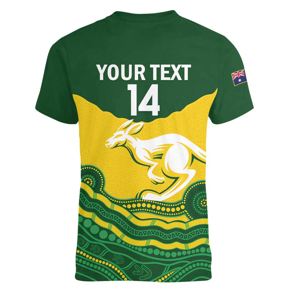 Custom Australia Hockeyroos Women V-Neck T-Shirt Aussie Kangaroo Indigenous Art