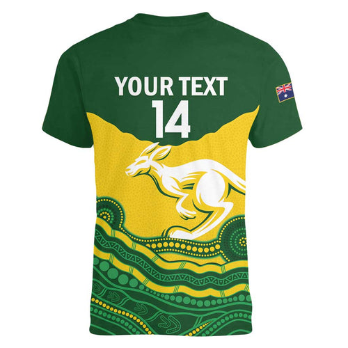 Custom Australia Hockeyroos Women V-Neck T-Shirt Aussie Kangaroo Indigenous Art