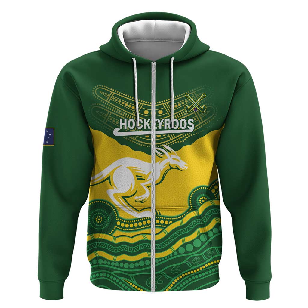 Custom Australia Hockeyroos Zip Hoodie Aussie Kangaroo Indigenous Art