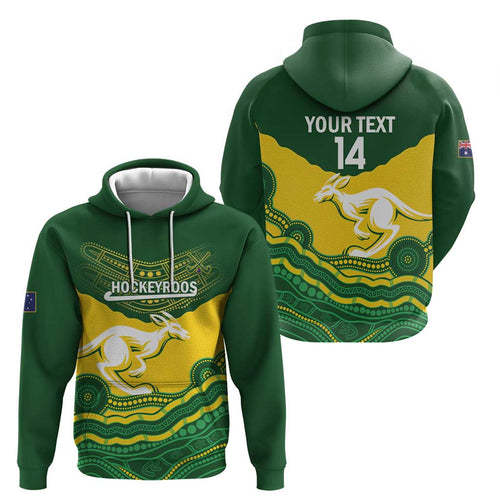 Custom Australia Hockeyroos Zip Hoodie Aussie Kangaroo Indigenous Art