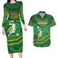 Custom Australia Kookaburras Couples Matching Long Sleeve Bodycon Dress and Hawaiian Shirt Indigenous Art