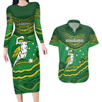 Custom Australia Kookaburras Couples Matching Long Sleeve Bodycon Dress and Hawaiian Shirt Indigenous Art