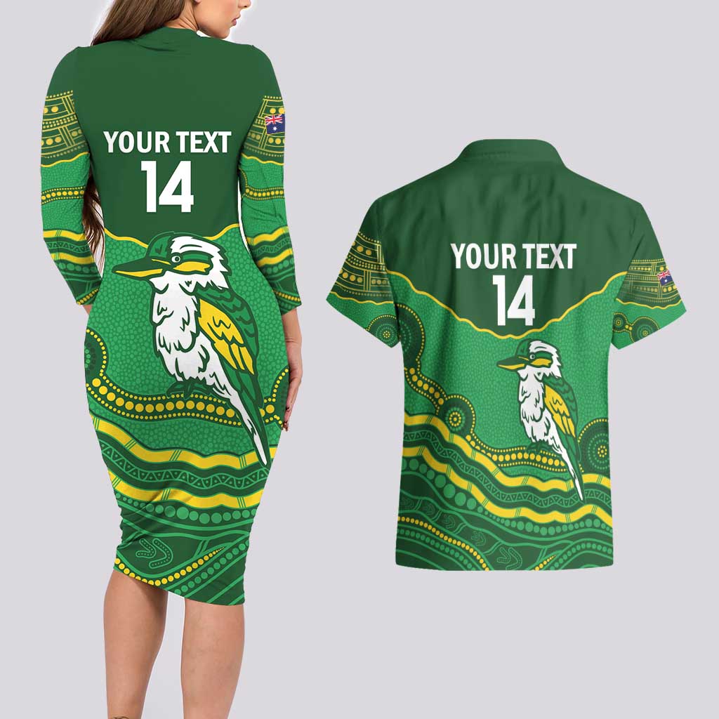Custom Australia Kookaburras Couples Matching Long Sleeve Bodycon Dress and Hawaiian Shirt Indigenous Art