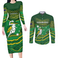 Custom Australia Kookaburras Couples Matching Long Sleeve Bodycon Dress and Long Sleeve Button Shirt Indigenous Art