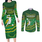 Custom Australia Kookaburras Couples Matching Long Sleeve Bodycon Dress and Long Sleeve Button Shirt Indigenous Art