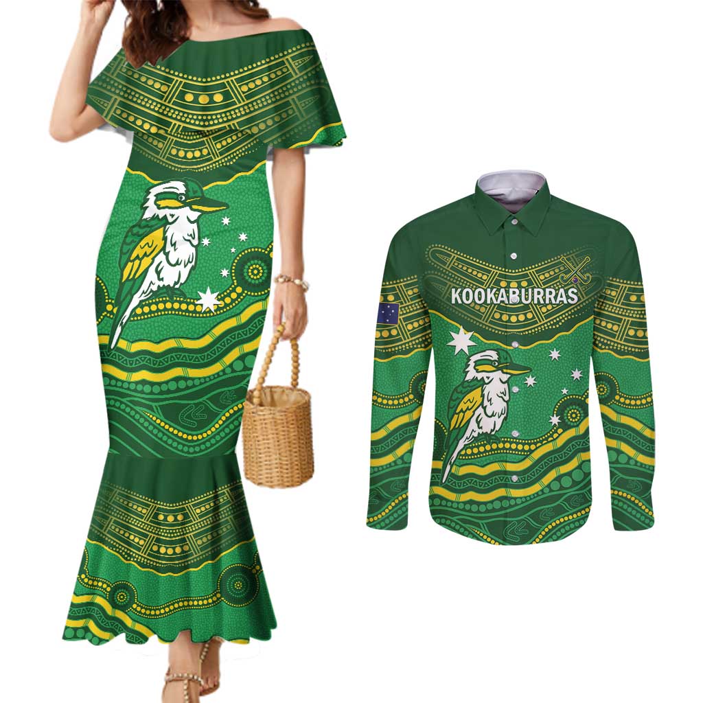 Custom Australia Kookaburras Couples Matching Mermaid Dress and Long Sleeve Button Shirt Indigenous Art