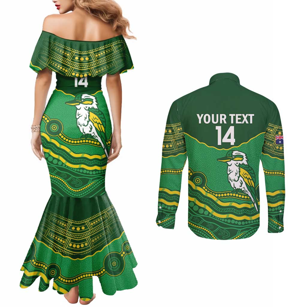 Custom Australia Kookaburras Couples Matching Mermaid Dress and Long Sleeve Button Shirt Indigenous Art