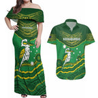 Custom Australia Kookaburras Couples Matching Off Shoulder Maxi Dress and Hawaiian Shirt Indigenous Art