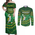 Custom Australia Kookaburras Couples Matching Off Shoulder Maxi Dress and Long Sleeve Button Shirt Indigenous Art