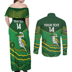 Custom Australia Kookaburras Couples Matching Off Shoulder Maxi Dress and Long Sleeve Button Shirt Indigenous Art