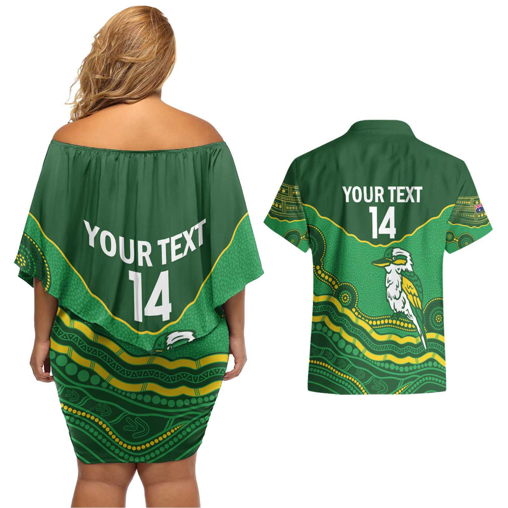 Custom Australia Kookaburras Couples Matching Off Shoulder Short Dress and Hawaiian Shirt Indigenous Art
