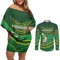 Custom Australia Kookaburras Couples Matching Off Shoulder Short Dress and Long Sleeve Button Shirt Indigenous Art