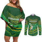 Custom Australia Kookaburras Couples Matching Off Shoulder Short Dress and Long Sleeve Button Shirt Indigenous Art