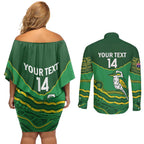 Custom Australia Kookaburras Couples Matching Off Shoulder Short Dress and Long Sleeve Button Shirt Indigenous Art