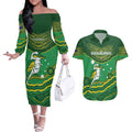 Custom Australia Kookaburras Couples Matching Off The Shoulder Long Sleeve Dress and Hawaiian Shirt Indigenous Art