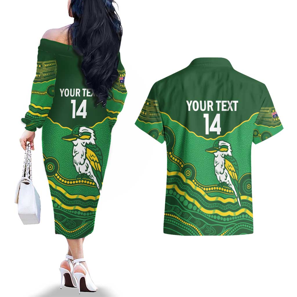 Custom Australia Kookaburras Couples Matching Off The Shoulder Long Sleeve Dress and Hawaiian Shirt Indigenous Art