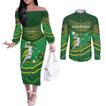 Custom Australia Kookaburras Couples Matching Off The Shoulder Long Sleeve Dress and Long Sleeve Button Shirt Indigenous Art