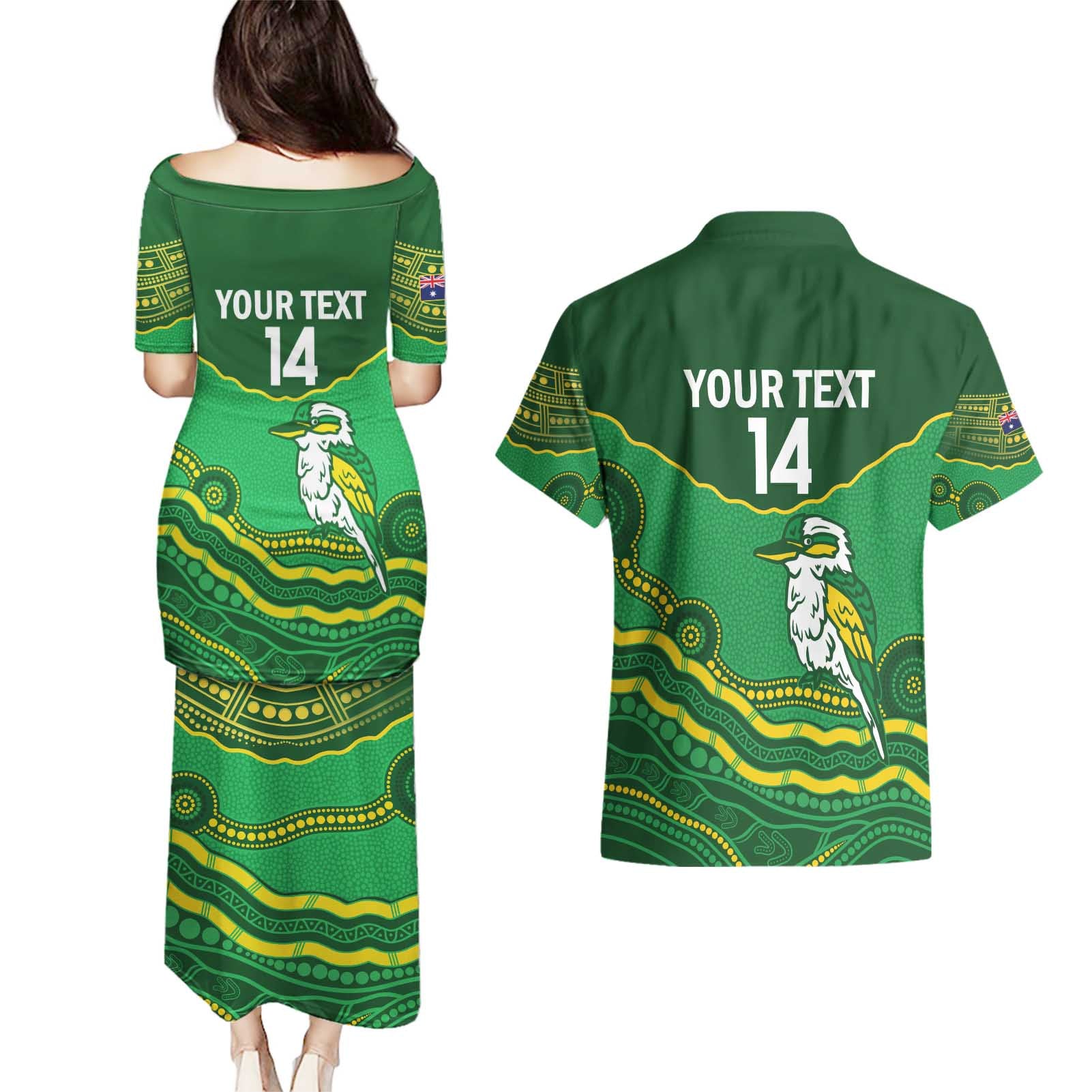 Custom Australia Kookaburras Couples Matching Puletasi and Hawaiian Shirt Indigenous Art