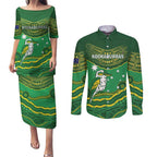 Custom Australia Kookaburras Couples Matching Puletasi and Long Sleeve Button Shirt Indigenous Art