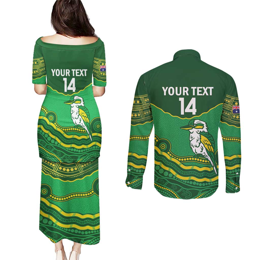 Custom Australia Kookaburras Couples Matching Puletasi and Long Sleeve Button Shirt Indigenous Art